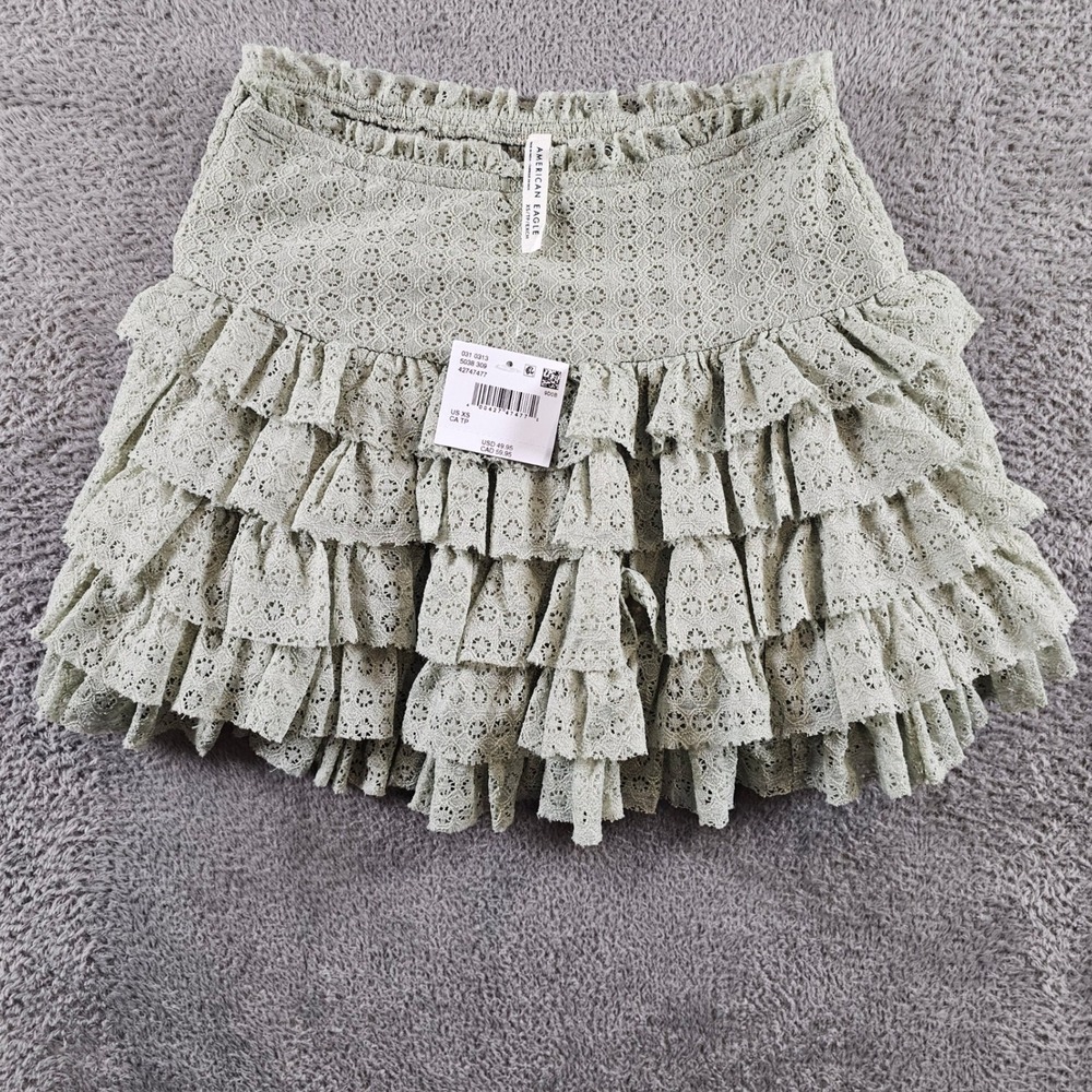 American Eagle Sage Green Lace Tiered Ruffle Mini Skort XS NEW